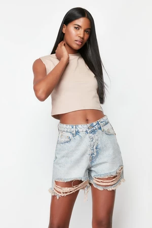 Trendyol Blue Ripped Denim Shorts & Bermuda