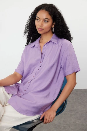 Trendyol Lilac Pocket Oversize Wide Pattern Woven Shirt