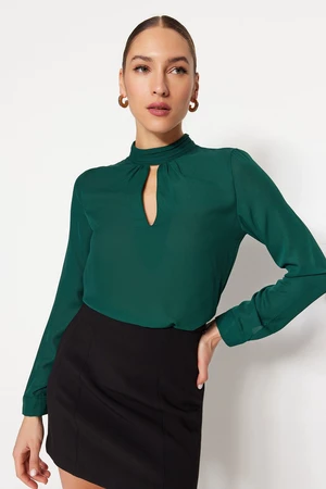 Trendyol Emerald Green High Collar Woven Blouse