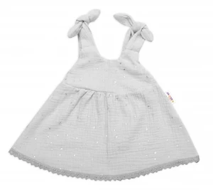 Baby Nellys Letní lehoučké mušelínové šaty Summer Stars - šedé, vel. 80-86 (12-18m)
