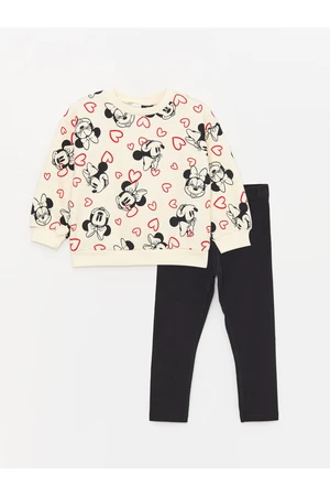 LC Waikiki Crew Neck Mickey Mouse Printed Long Sleeve Baby Girl Sweatshirt and Leggings Set