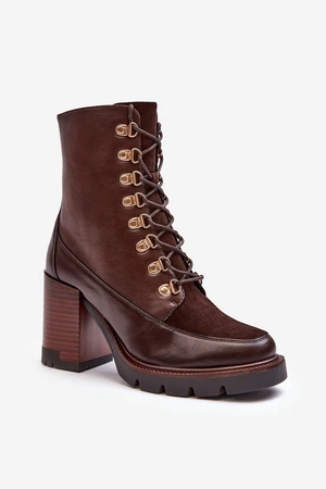 Solid lace-up ankle boots brown Lathia