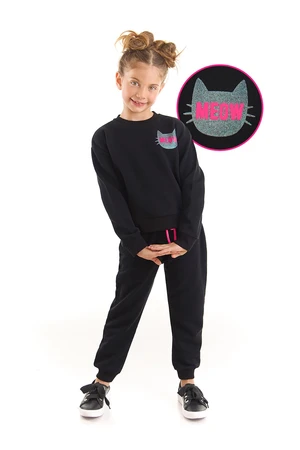 Mushi Black Cat Girl Sweatpants Top Suit Black