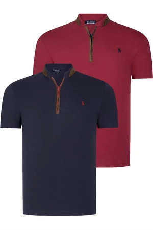 DUAL SET T8571 DEWBERRY ZIPPER MENS T-SHIRT-NAVY BLUE- BURGUNDY