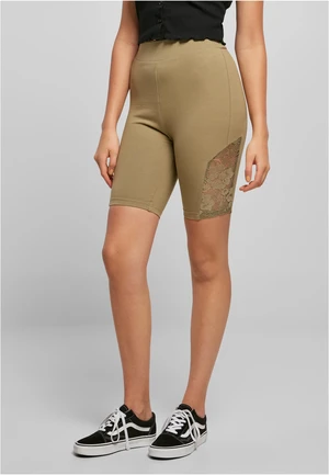 Women's high-waisted khaki shorts with lace insert