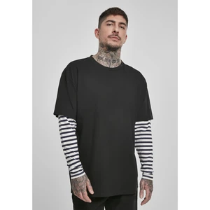 Oversized Double Layer Striped LS Tee Black