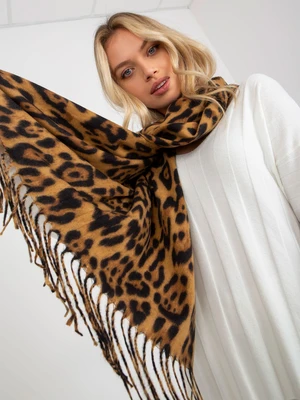 Camel and black women's scarf with animal print