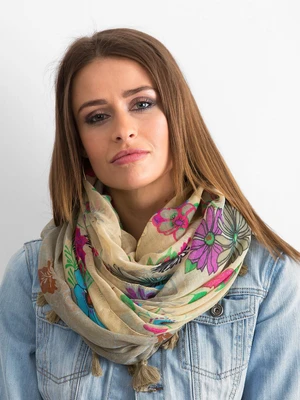 Beige scarf with floral print