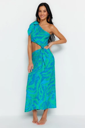 Trendyol Abstract Pattern Maxi Weave Cut Out/Window One-Shoulder Beach Dress