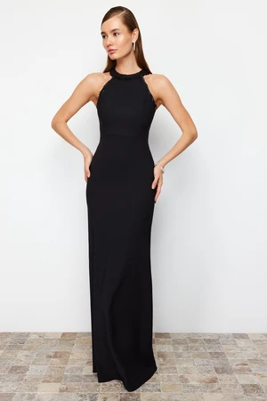 Trendyol Black Fitted Shiny Stone Woven Long Evening Dress