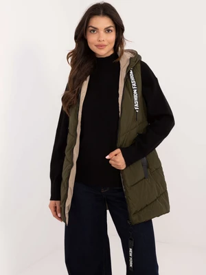 Khaki Long Reversible Women's Quilted Vest