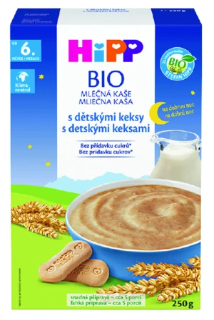 HIPP BIO Mliečna kaša na noc s detskými keksmi 250 g