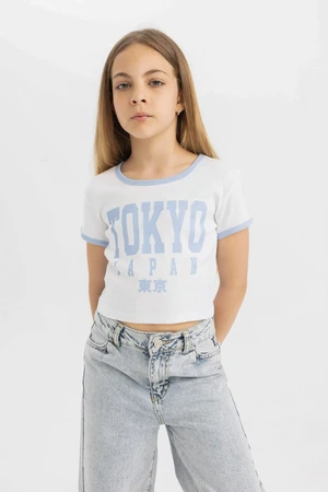 DEFACTO Girl Crew Neck Printed Short Sleeve T-Shirt