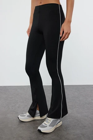 Trendyol Black Leg Yoga Knitted Sports Tights with Piping and Zipper Detail