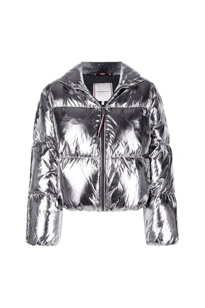 Tommy Hilfiger Bunda - GLOSS FOIL LOGO DOWN PUFFER JKT strieborná