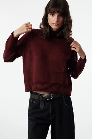 Trendyol Claret Red Pocket Detailed Soft Textured Knitwear Sweater