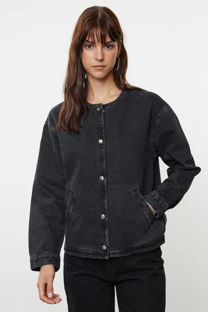 Trendyol Black Button-Front Denim Jacket