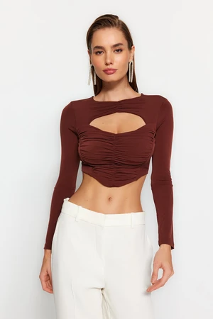 Trendyol Brown Draped Window/Cut Out Detail Knitted Blouse