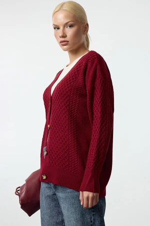 Trendyol Claret Red Wide Pattern Basic Knitwear Cardigan