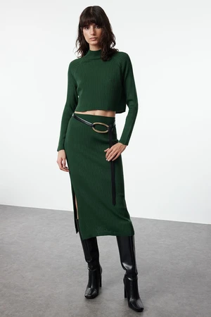 Trendyol Emerald Green Crop Pencil Skirt Knitwear Top-Bottom Set