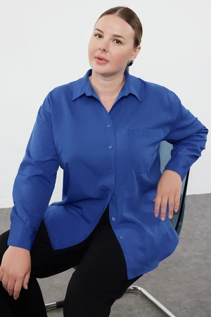 Trendyol Curve Dark Blue Boyfriend Woven Shirt