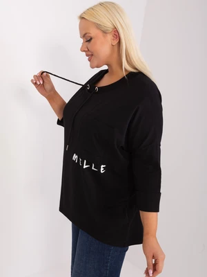 Black asymmetrical cotton blouse plus size