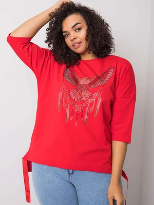 Red cotton blouse with patches