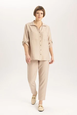 DEFACTO Jogger Pocket Straight Leg High Waist Linen Look Trousers