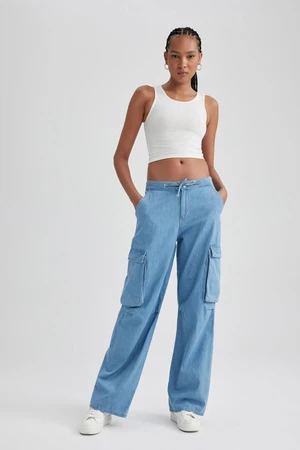 DEFACTO Straight Fit Cargo Normal Waist Long Jean Washed Trousers