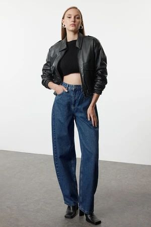 Trendyol Dark Blue More Sustainable High Waist Skater Baggy Jeans