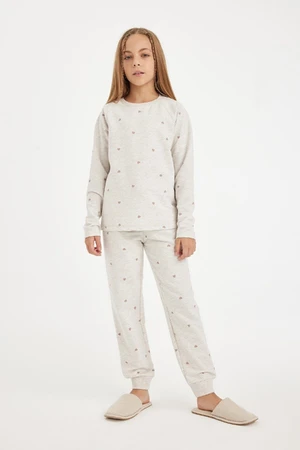 DEFACTO Girl's Patterned Long Sleeve Pajama Set