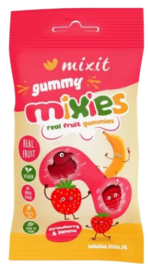 MIXIT Gummy Mixies - Jahoda a banán - prírodné želé cukríky 35 g