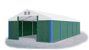 Garážový stan 5x10x3m střecha PVC 560g/m2 boky PVC 500g/m2 konstrukce ZIMA Bílá Zelená Modré