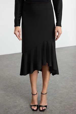 Trendyol Black Asymmetrical Stretch Midi Knitted Skirt