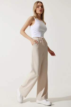 Happiness İstanbul Women's Cream Wide Leg Sweatpants