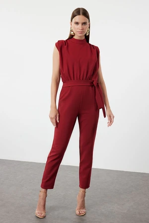 Trendyol Claret Red Sleeveless Ruffle Collar Maxi Woven Jumpsuit