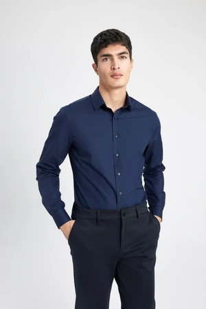 DEFACTO Slim Fit Italian Collar Non Iron Ironing Free Long Sleeve Shirt