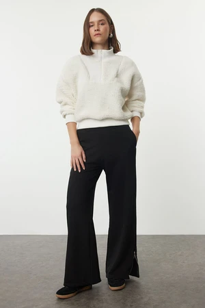 Trendyol Black Thick Inside Fleece Wide Leg Knitted Sweatpants with Side Zipper Detail