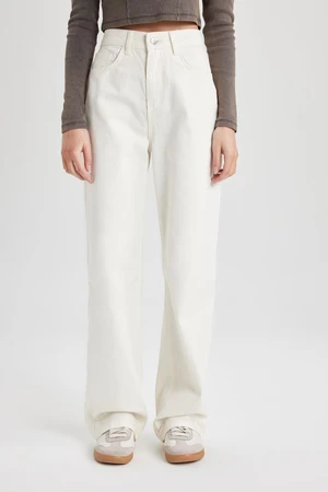 DEFACTO 90's Wide Leg High Waist Wide Leg Long White Jean Trousers