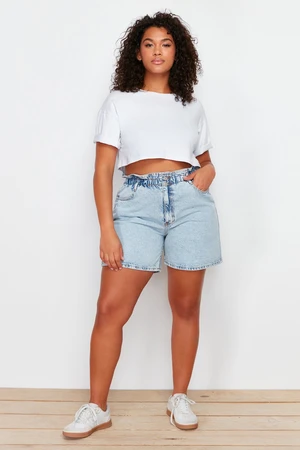 Trendyol Curve Blue High Waist Elastic Waist Wide Leg Shorts & Bermuda