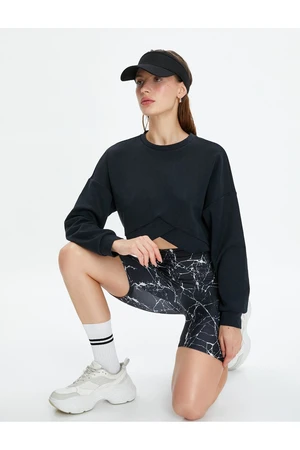 Koton Crop Sports Sweatshirt Asymmetric Cut Modal Fabric Soft Touch Textured