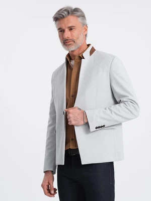 Ombre Men's melange rayon jacket with stand-up collar - grey melange