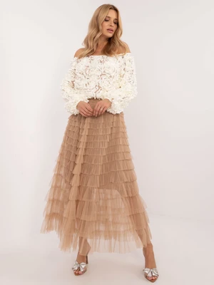 Brown long tulle skirt with ruffles