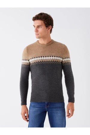 LC Waikiki Crew Neck Long Sleeve Patterned Men's Knitwear Sweater