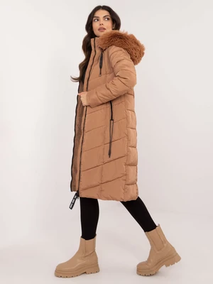 Brown quilted winter jacket with fur