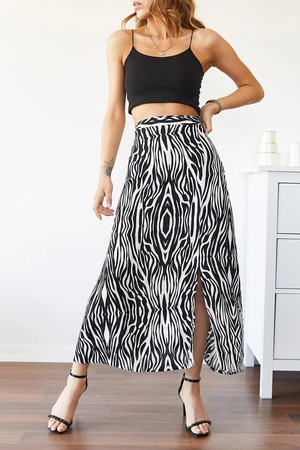 XHAN Women's Black & White Zebra Patterned Slit Skirt