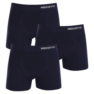 3PACK Men's Boxer Shorts Nedeto Seamless Bamboo Blue