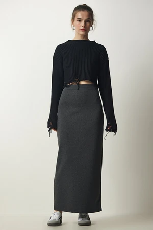 Happiness İstanbul Women's Anthracite Basic Long Skirt