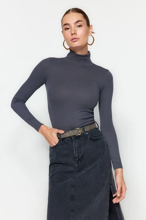 Trendyol Anthracite Premium Soft Fabric Turtleneck Fitted/Slippery Knitted Blouse