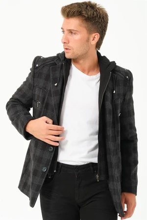 K7532 DEWBERRY MEN'S COAT-PLAID-BLACK